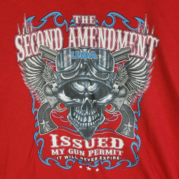 2nd Amendment T-Shirt Men's 5XL Red Gun Skull Constitution US Flag Crest USA - Picture 2 of 9